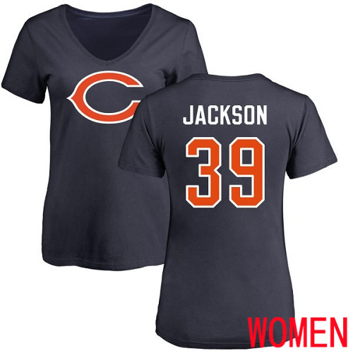 Chicago Bears Navy Blue Women Eddie Jackson Name and Number Logo NFL Football #39 T Shirt